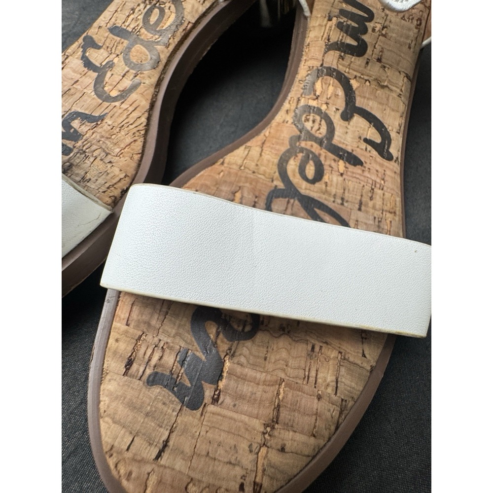 Sam Edelman White Leather Cork Sandals Gold Block Heel Buckle Strap Women's 7.5 - Picture 4 of 13